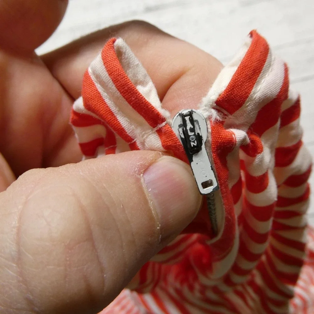 VINTAGE Clown Costume Jumpsuit One Size Red White Stripe Talon Zipper 50s 60s